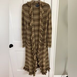 Vintage Ralph Lauren Hand Knit 100% Silk Open Front Longline Cardigan Sweater M